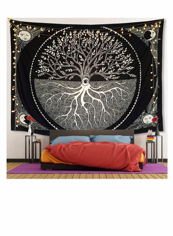 Bohemian Tree of Life Tapestry for Bedroom, Sun Moon Wall Hanging, Decorative Upholstery Cloth, 130x150CM - Image 2